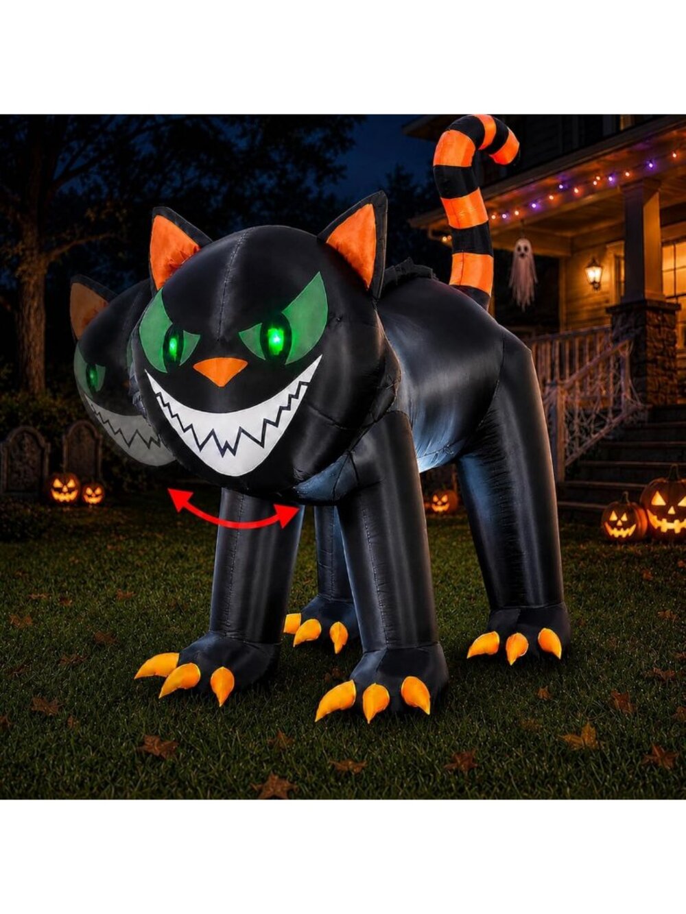 7FT Halloween Inflatable Black Cat with Moving Head & LED Lights for Yard Decor